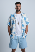 Conjunto Masculino Havaiano Ice Blue - Camisa + Bermuda 2pcs