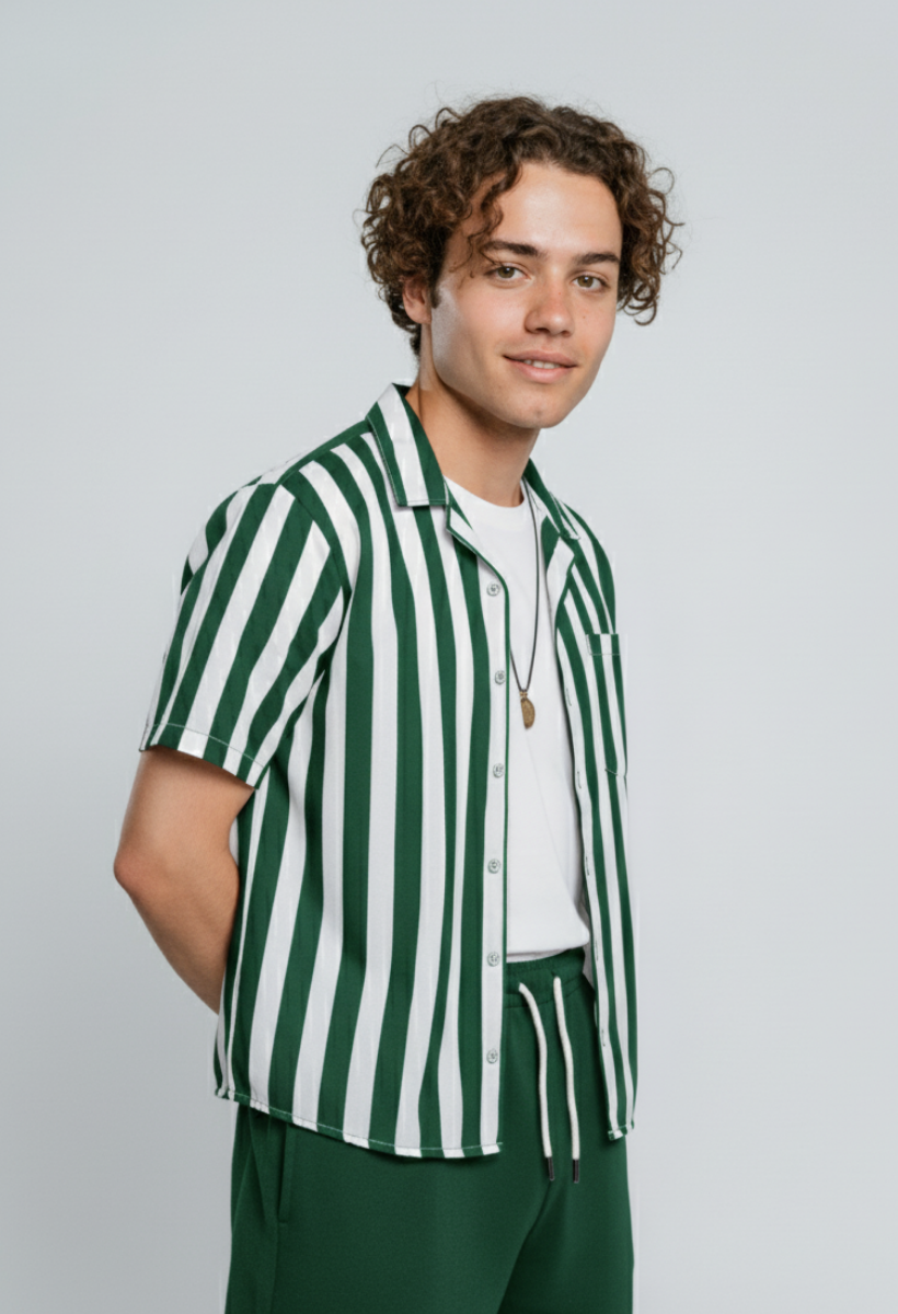 Conjunto Masculino Retro Verde- Camisa + Bermuda 2pcs