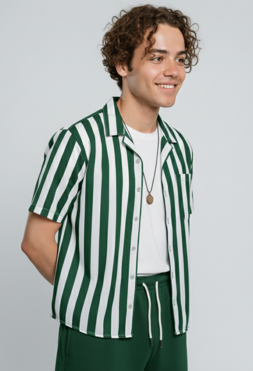 Conjunto Masculino Retro Verde- Camisa + Bermuda 2pcs