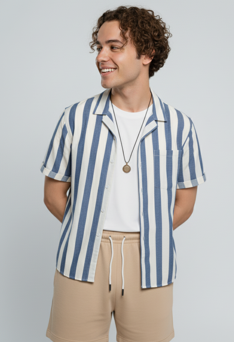 Conjunto Masculino Retro Blue - Camisa + Bermuda 2pcs