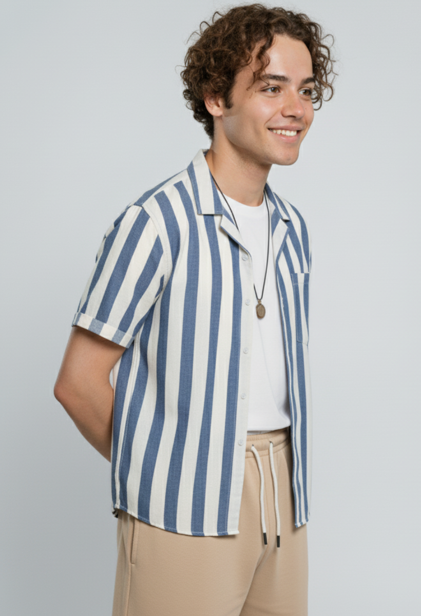 Conjunto Masculino Retro Blue - Camisa + Bermuda 2pcs