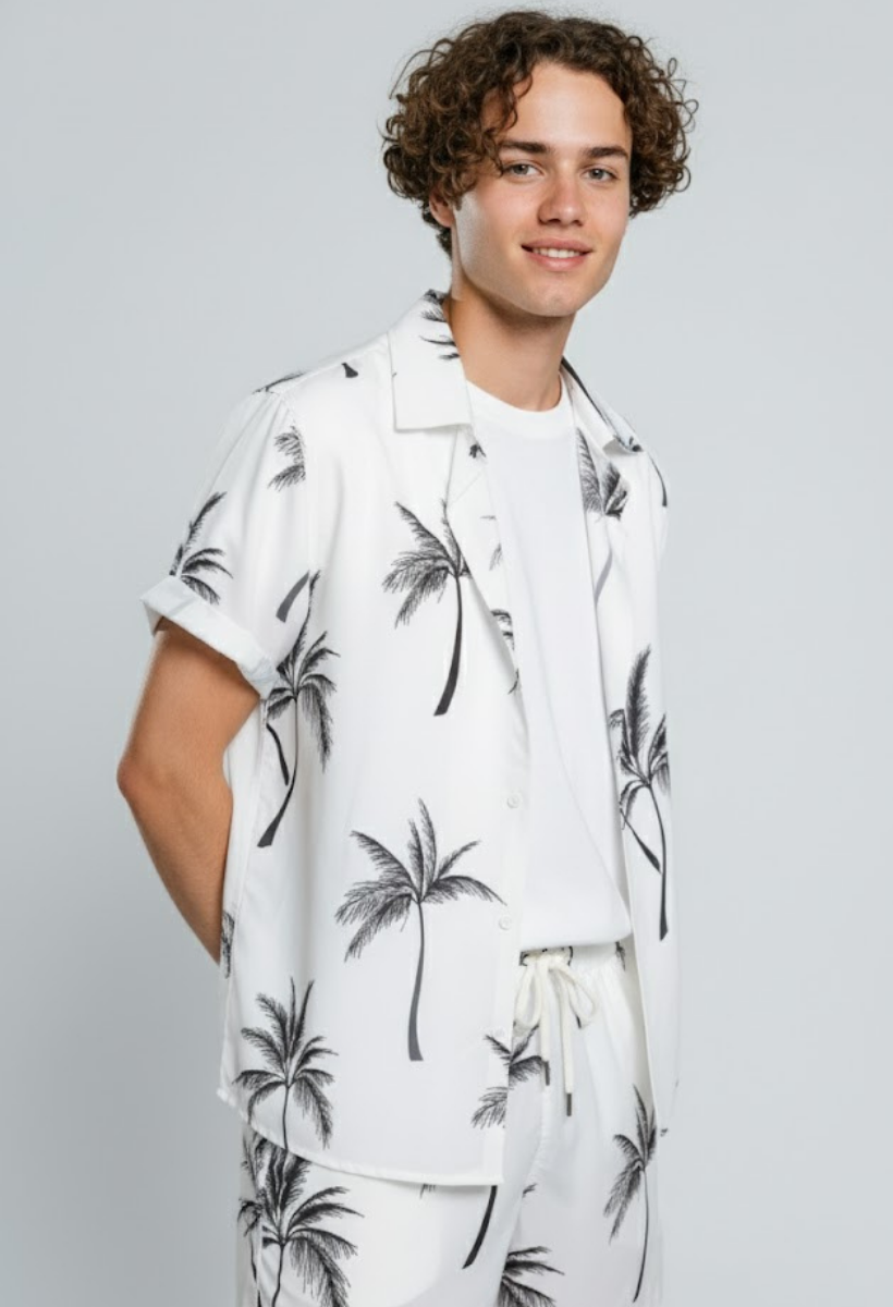 Conjunto Masculino Coqueiro : Camisa + Bermuda 2pcs