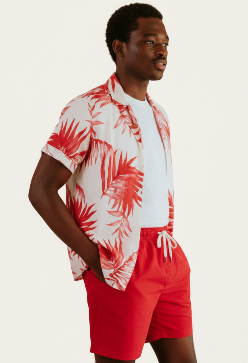 Conjunto Masculino Havaiano Red - Camisa + Bermuda 2pcs