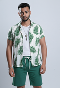 Conjunto Masculino Havaiano White Green - Camisa + Bermuda 2pcs