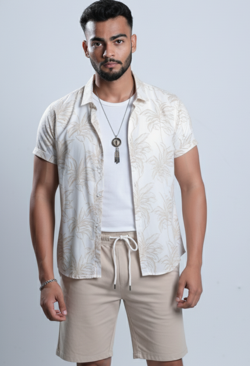 Conjunto Masculino Havaiano Vanilla - Camisa + Bermuda 2pcs