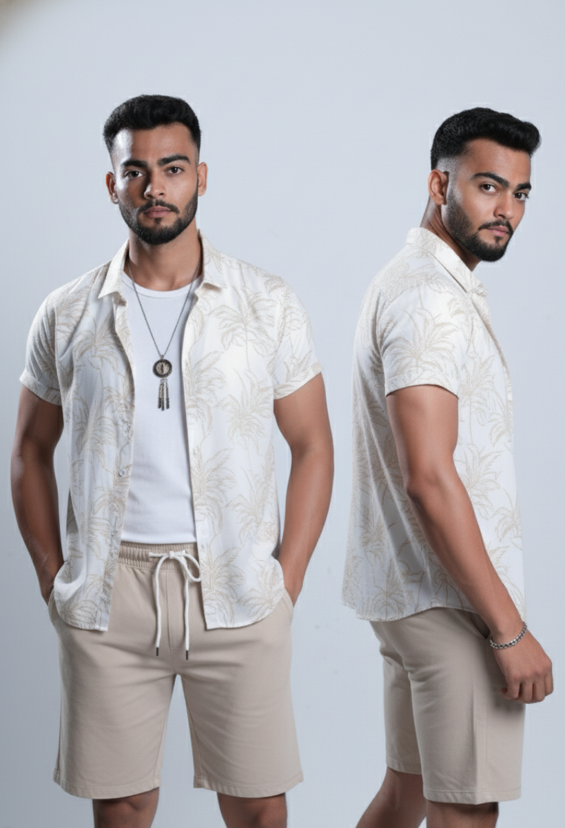 Conjunto Masculino Havaiano Vanilla - Camisa + Bermuda 2pcs